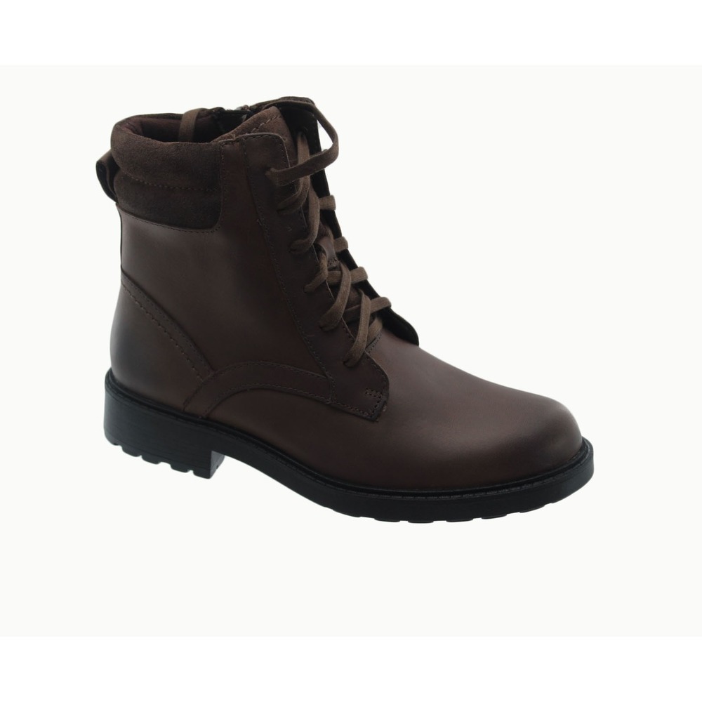 Clarks Onrinco2 Spice Dark Brown Leather Combat Ankle Boots Side Zip Womens 8.5